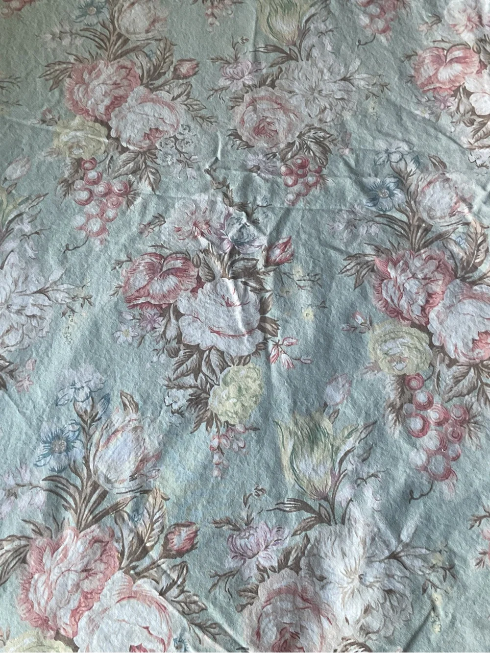 Vintage Ralph Lauren Sage Charlotte Foral QUEEN Flat Sheet- Rare, Made In USA